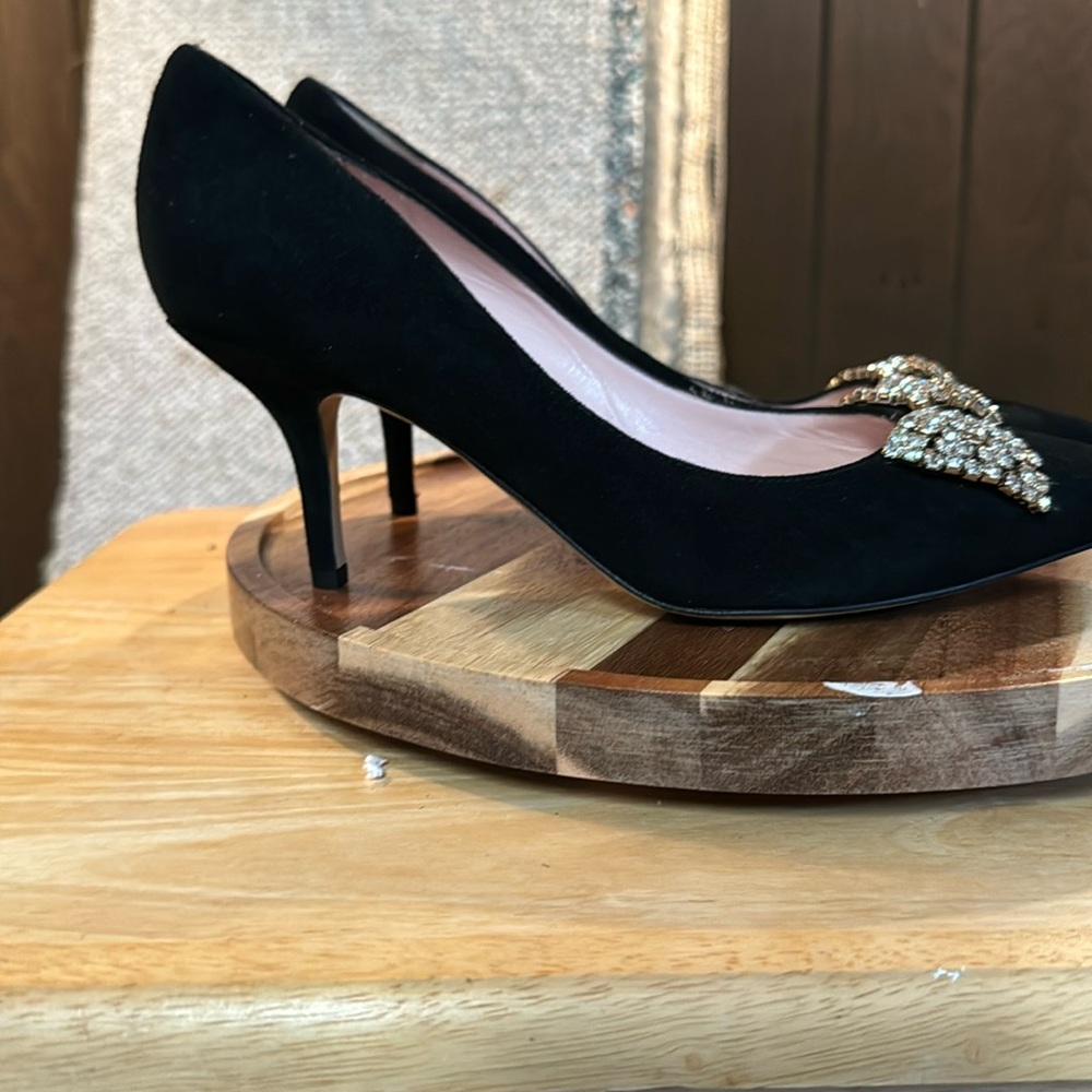 Kate Spade Lissie Black Suede Rhinestone Bow 7.5